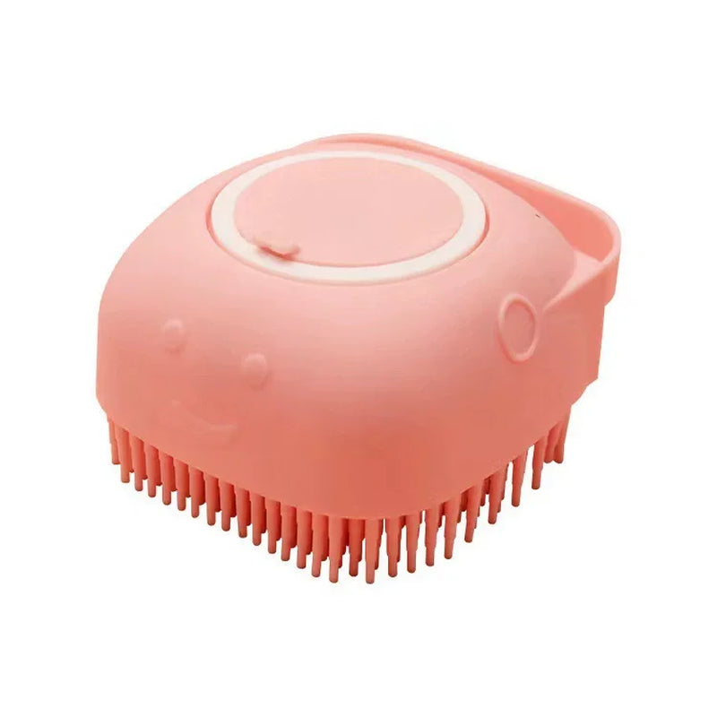 Pet Grooming Bath Brush with Shampoo Dispenser - Soft Silicone and Rubber Bristles for Dogs and Cats