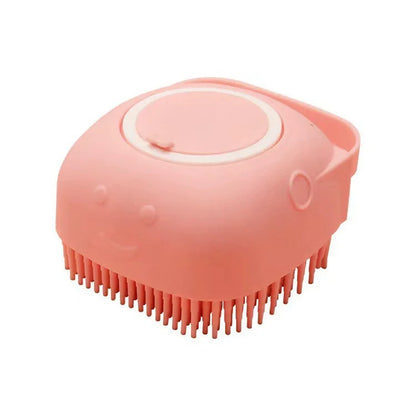 Pet Grooming Bath Brush with Shampoo Dispenser - Soft Silicone and Rubber Bristles for Dogs and Cats