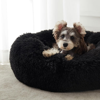 Western Home Washable Calming Donut Bed for Cats and Small Dogs, 20" Black
