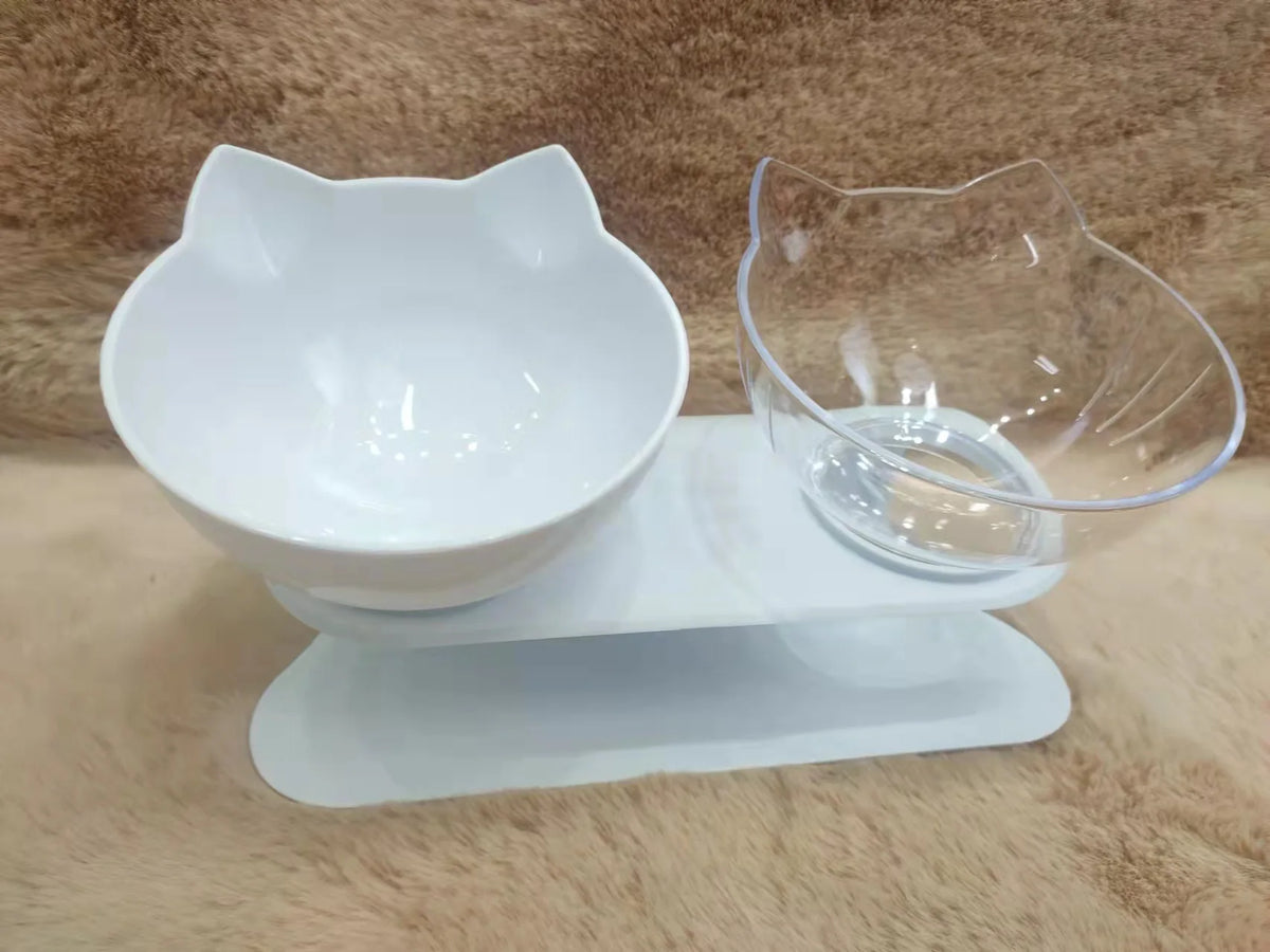 Non-Slip Double Cat Bowl with Inclined Stand for Food and Water - Pet Feeding Solution for Cats and Dogs