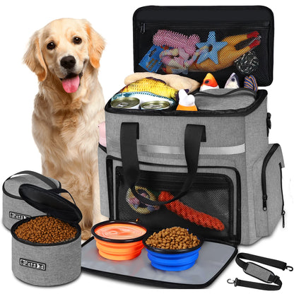 Premium Outdoor Dog Organizer Backpack with Bowl Set and Multi-Functional Storage Pockets for Pet Food and Accessories