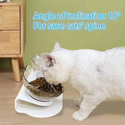 Non-Slip Double Cat Bowl with Inclined Stand for Food and Water - Pet Feeding Solution for Cats and Dogs