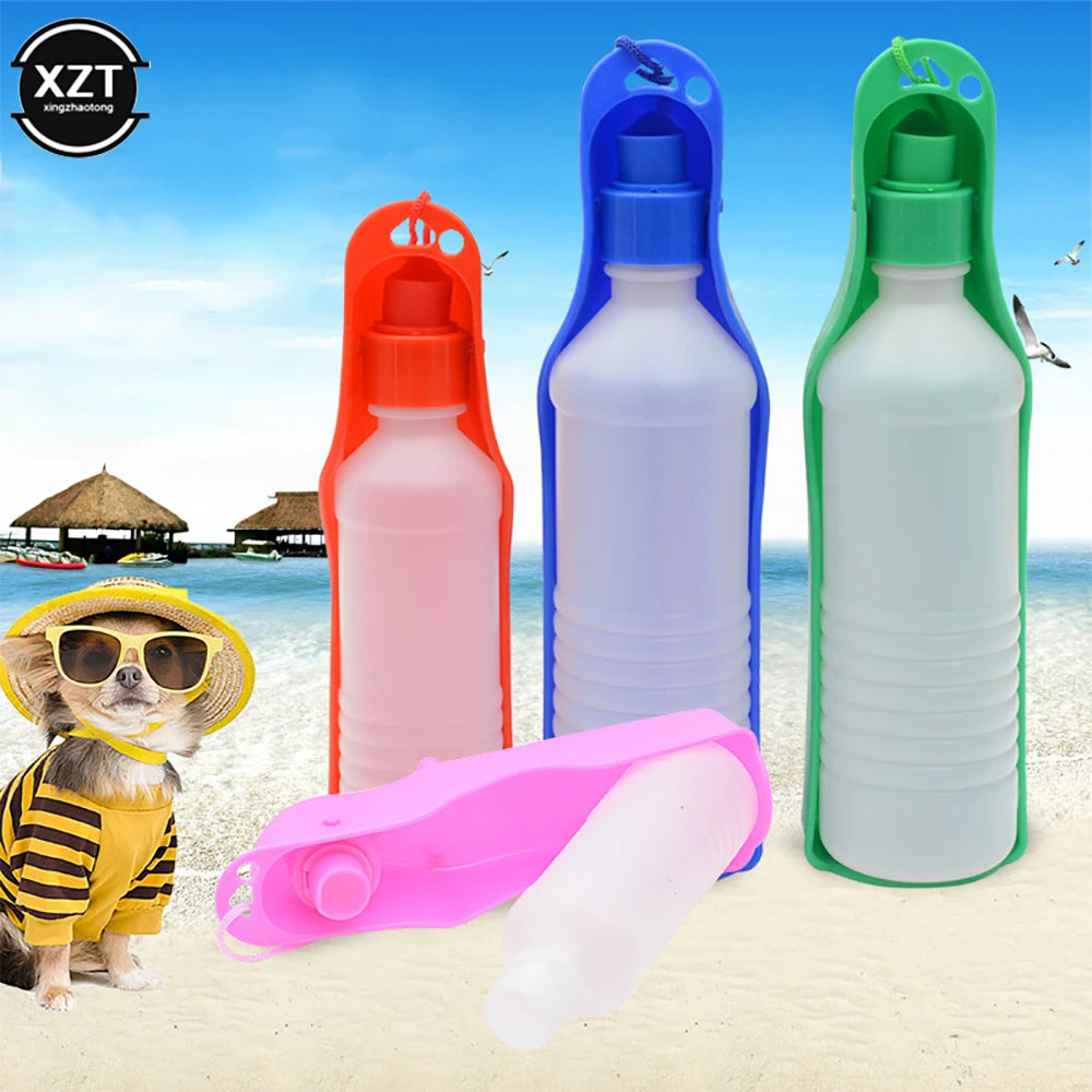 Portable Outdoor Dog Water Bottle with Foldable Feeding Bowl and Automatic Water Dispensing System