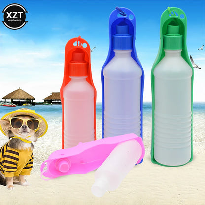 Portable Outdoor Dog Water Bottle with Foldable Feeding Bowl and Automatic Water Dispensing System