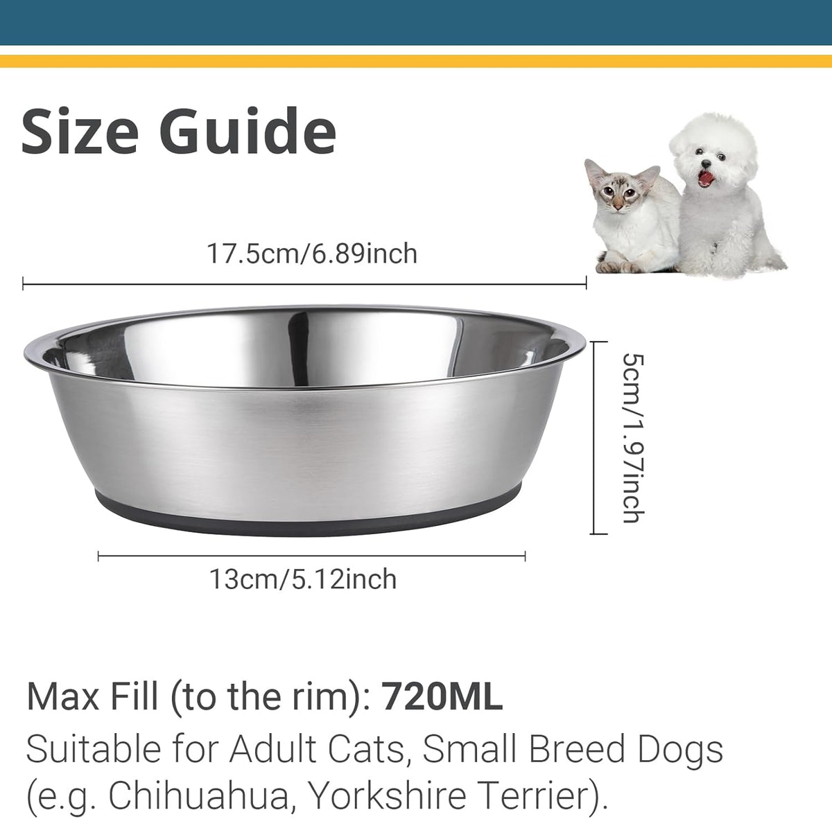 Lightweight Stainless Steel Pet Bowls, 3-Cup Capacity Each, Set of 2