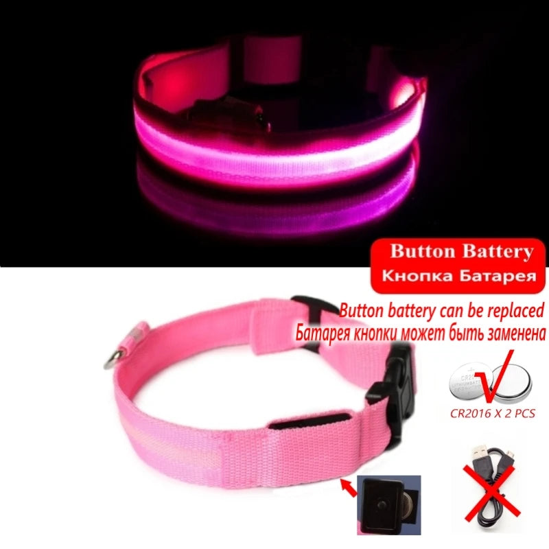 LED Dog Collar Light - Anti-Lost Illuminated Collar for Dogs and Puppies, Night Safety Accessory with USB Charging and Battery Options