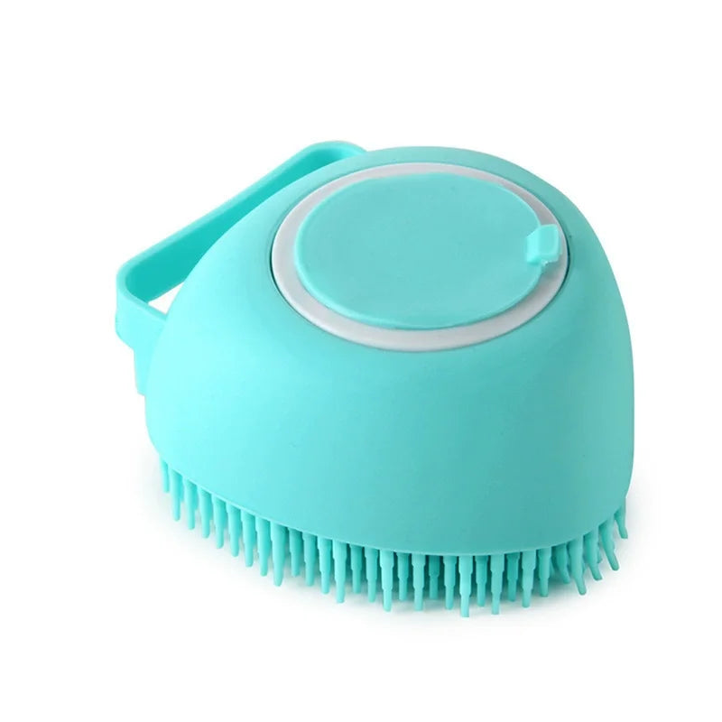 Pet Grooming Bath Brush with Shampoo Dispenser - Soft Silicone and Rubber Bristles for Dogs and Cats