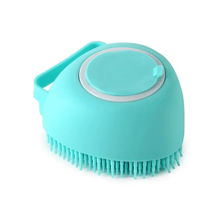 Pet Grooming Bath Brush with Shampoo Dispenser - Soft Silicone and Rubber Bristles for Dogs and Cats