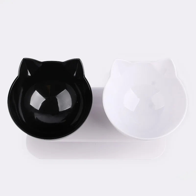 Non-Slip Double Cat Bowl with Inclined Stand for Food and Water - Pet Feeding Solution for Cats and Dogs