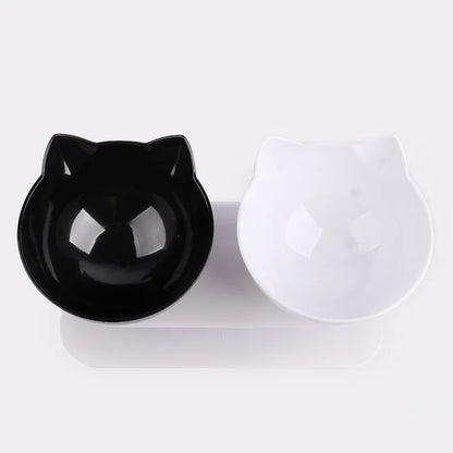 Non-Slip Double Cat Bowl with Inclined Stand for Food and Water - Pet Feeding Solution for Cats and Dogs