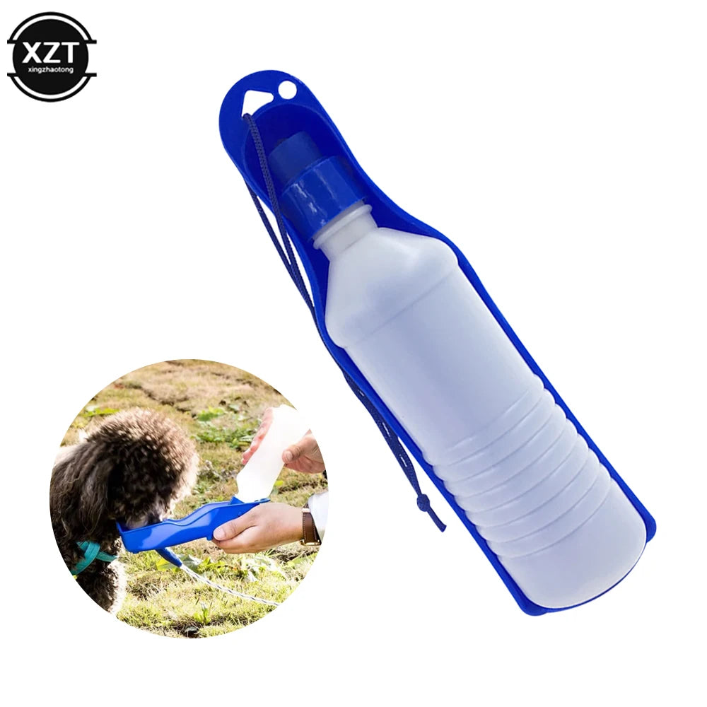 Portable Outdoor Dog Water Bottle with Foldable Feeding Bowl and Automatic Water Dispensing System