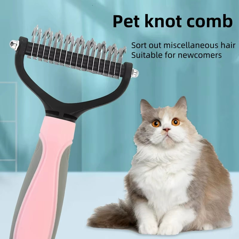 Pet Fur Knot Cutter and Dual-Sided Grooming Comb for Dogs and Cats - Shedding and De-Shedding Tool for Puppies