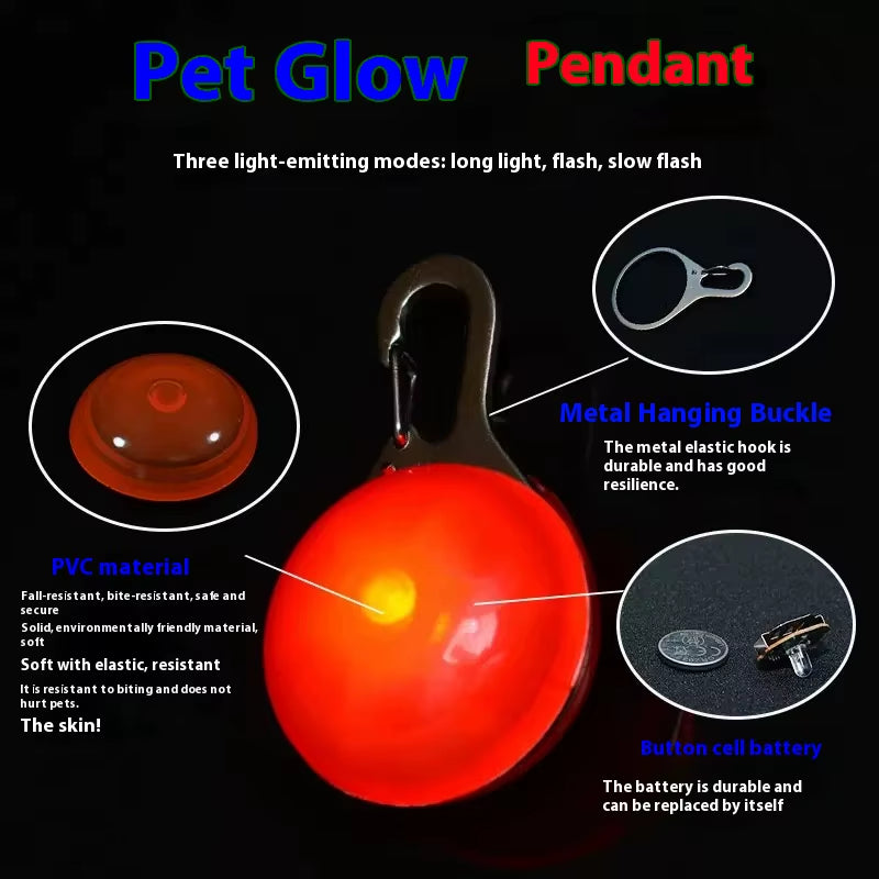 LED Illuminated Pet Collar with Glowing Pendant - Night Safety Accessory for Dogs and Cats