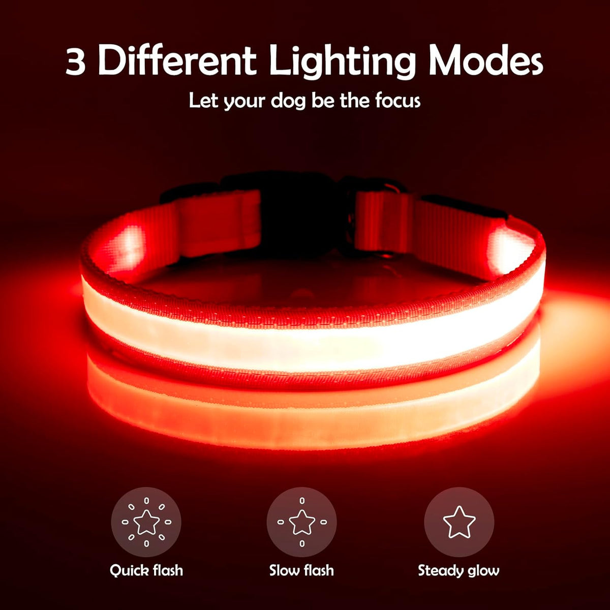 Adjustable USB Rechargeable High-Visibility LED Dog Collar for Medium Breeds - Red