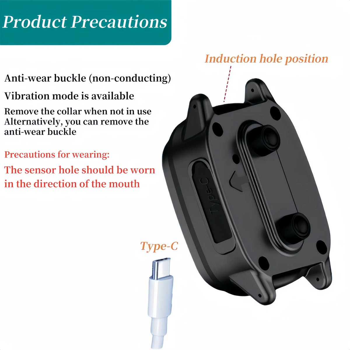 800mm Remote-Controlled Cat Training Collar with Shock Function and Meowing Prevention