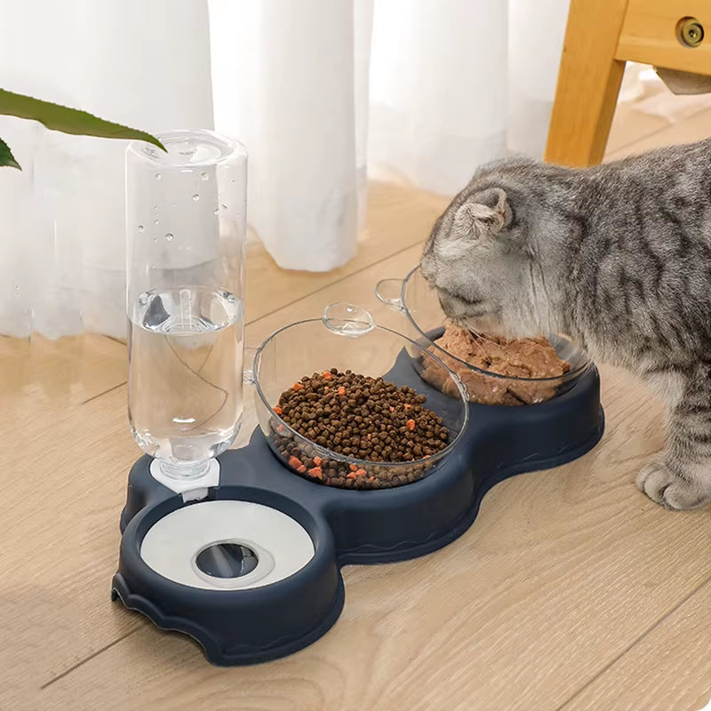 Automatic 3-in-1 Pet Feeder with Double Bowls and Water Reservoir for Cats and Dogs