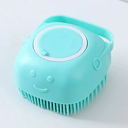 Pet Grooming Bath Brush with Shampoo Dispenser - Soft Silicone and Rubber Bristles for Dogs and Cats
