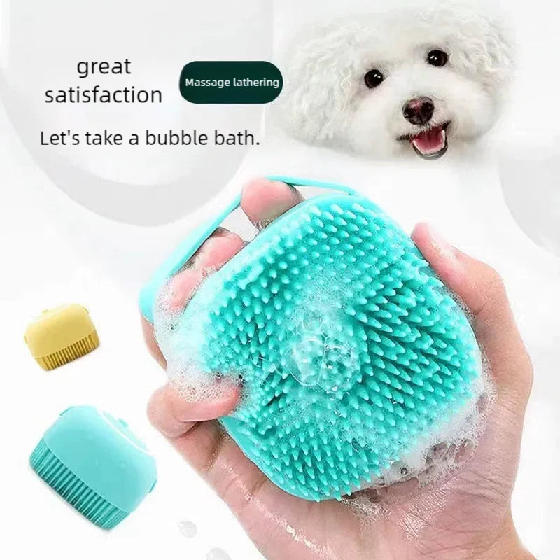 Pet Grooming Bath Brush with Shampoo Dispenser - Soft Silicone and Rubber Bristles for Dogs and Cats