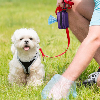 Dog Waste Bag Dispenser - Soft Fabric Zippered Holder for Pet Poop Bags, Leash Accessory Attachment, 2-Pack in Purple and Black