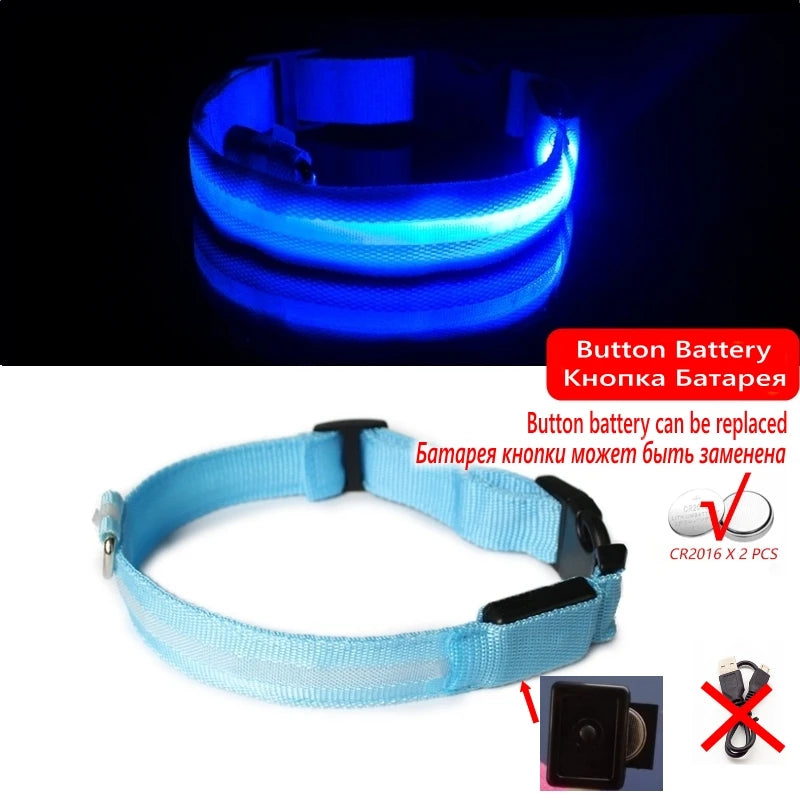 LED Dog Collar Light - Anti-Lost Illuminated Collar for Dogs and Puppies, Night Safety Accessory with USB Charging and Battery Options