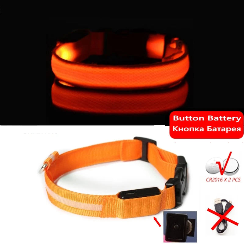 LED Dog Collar Light - Anti-Lost Illuminated Collar for Dogs and Puppies, Night Safety Accessory with USB Charging and Battery Options