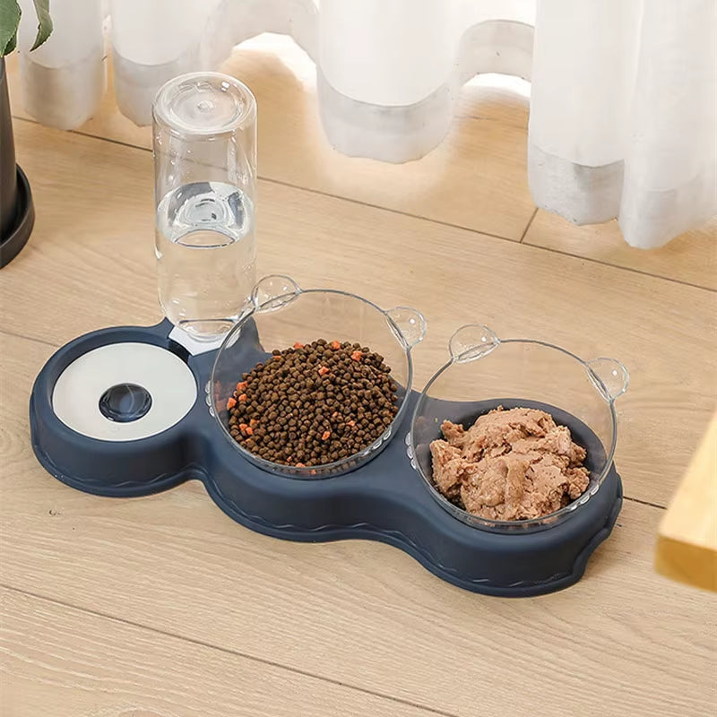 Automatic 3-in-1 Pet Feeder with Double Bowls and Water Reservoir for Cats and Dogs