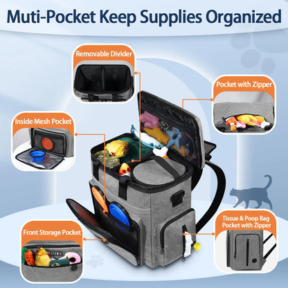 Premium Outdoor Dog Organizer Backpack with Bowl Set and Multi-Functional Storage Pockets for Pet Food and Accessories
