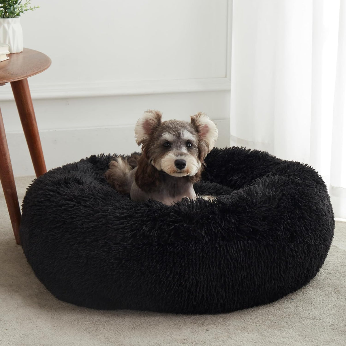 Western Home Washable Calming Donut Bed for Cats and Small Dogs, 20" Black