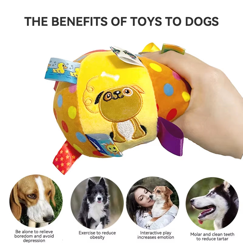 Interactive Plush Dog Toy Ball with Bells - Chew and Dental Care Toy for Small and Large Dogs and Cats