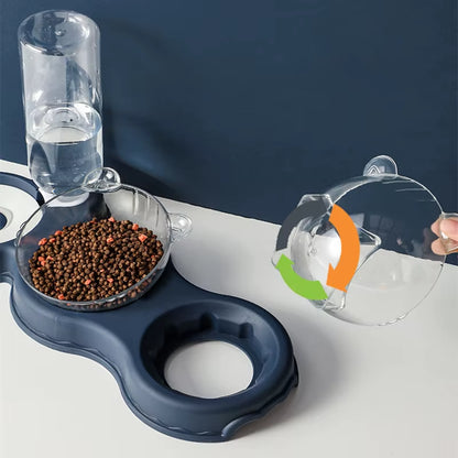 Automatic 3-in-1 Pet Feeder with Double Bowls and Water Reservoir for Cats and Dogs