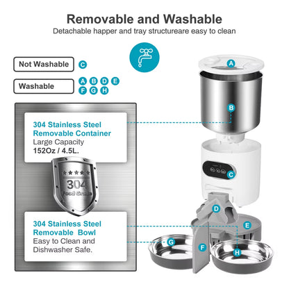 4.5L WiFi-Enabled Automatic Pet Feeder with Voice Recording and Timer for Large Cats and Dogs