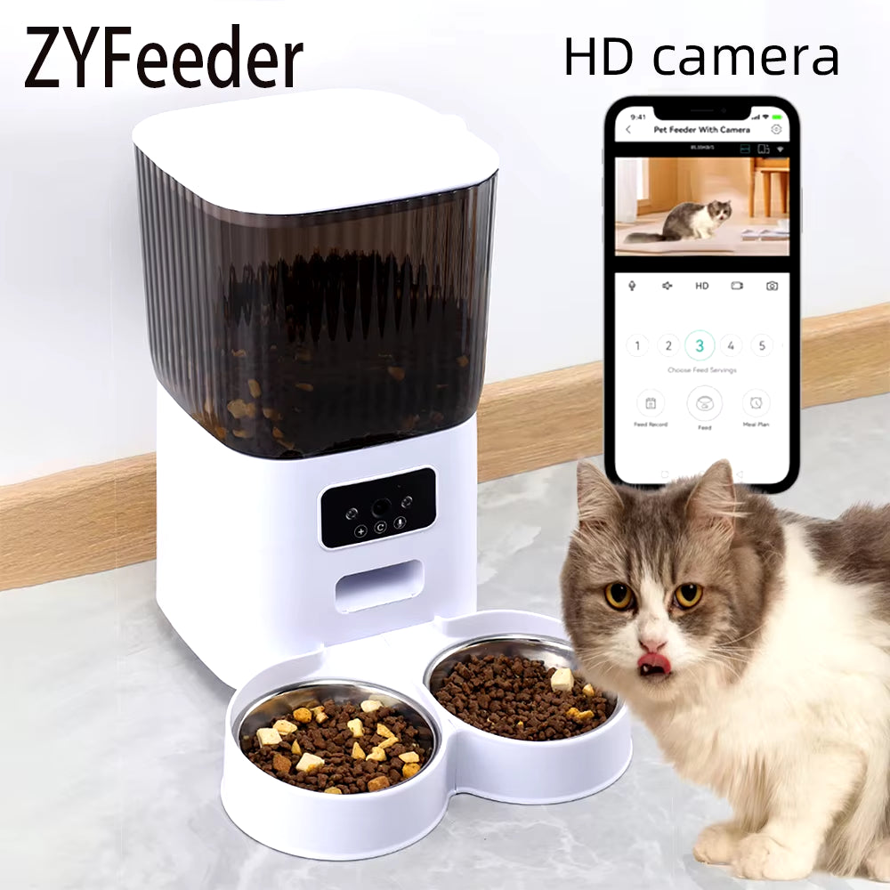 5L Automatic Pet Feeder with Camera - Smart Dog and Cat Food Dispenser, WiFi Enabled, Timed and Quantitative Stainless Steel Feeding Bowl
